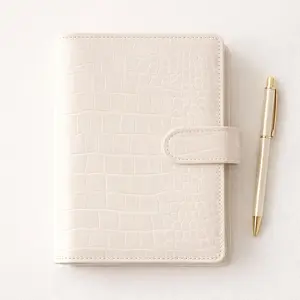 White A6 Croc Planner Journal Cover - 6-Ring Binder Refillable