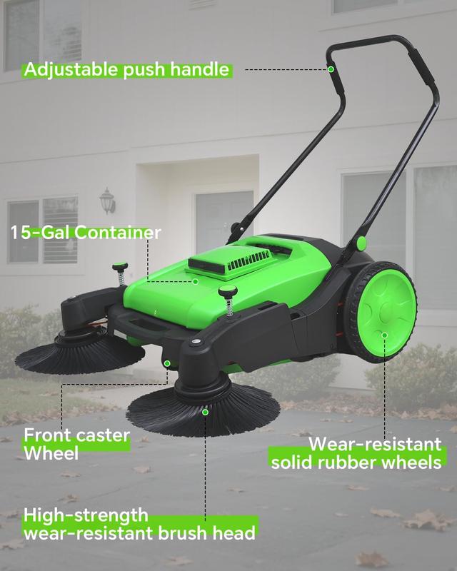 41" Walk-Behind Hand Push Floor Sweeper, 15-Gal Large Capacity, Folding Handle, 46000 SqFt/Hour, Ideal for Large Area Cleaning in Stores, Farms, Stable, Indoor & Outdoor Use