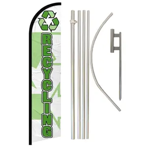 Windless Outdoor Recycling Banner & Pole Complete Kit, 11.5x2.5 ft, Steel-Aluminium Pole, Super Knitted Polyester Banner for Home Supplies, Festive & Party Backdrops