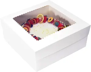 Cake Boxes with Window 14x14x6 Inch 10 Pack,Wedding Cake Boxes,Large Cake Carrier,Disposable Cake Containers for Brownie,Pastries,Cheesecake