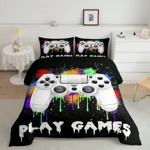 3-Piece Universal Game Theme Quilt Set for Men and Women - Soft, Lightweight, Breathable, 200gcm Quilted Filler, Includes 1 Quilt and 2 Pillowcases (Excluding Pillow Core) Bedroom Dormitory Air Conditioning Room Game Enthusiasts Gift Universal