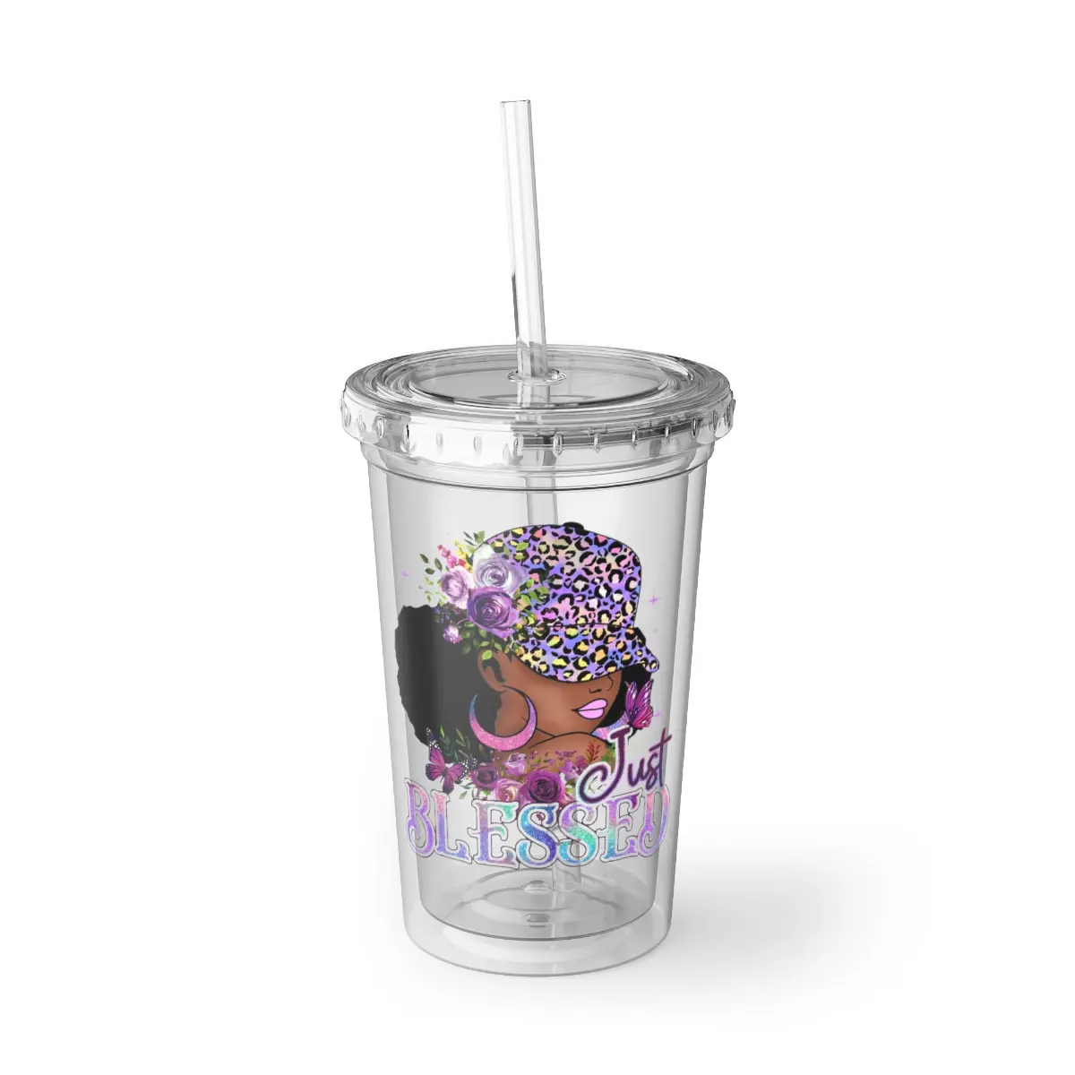 Suave Just Blessed Insulated Acrylic Tumbler with Lid and Straw, 16oz Capacity, BPA-Free