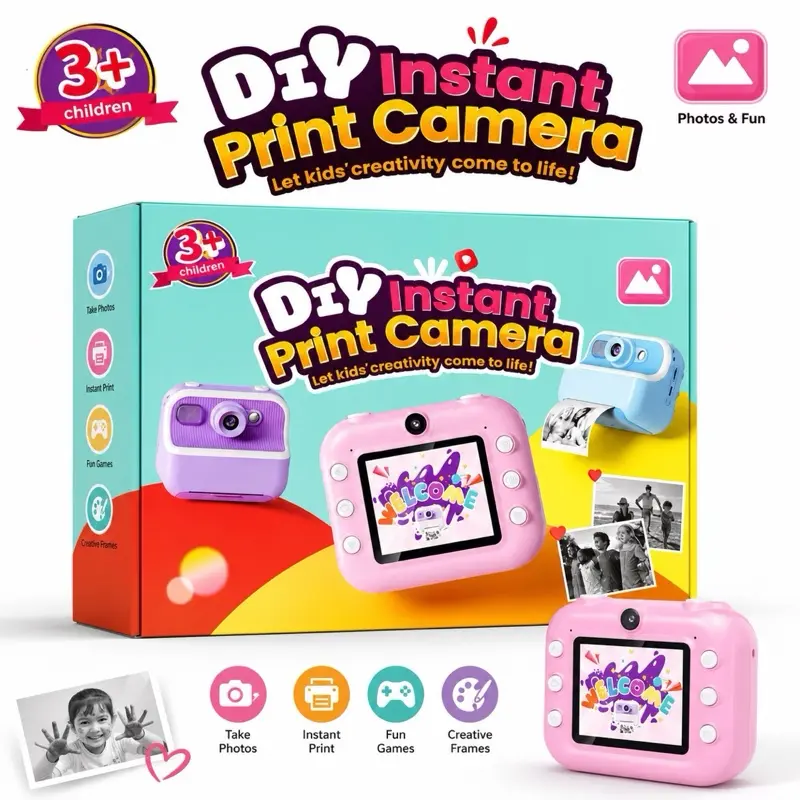 DIY Instant Print Camera for Kids, Compact Digital Camera with Instant Photo Printing Function