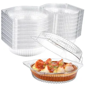 40 Disposable Pie Keeper Clear Plastic Dessert Containers With Hinged Locking Lids Round Carrier Clamshell Takeout Food For Flan Doughnut Cookies Salads Fruits Vegetables - 6 Inch