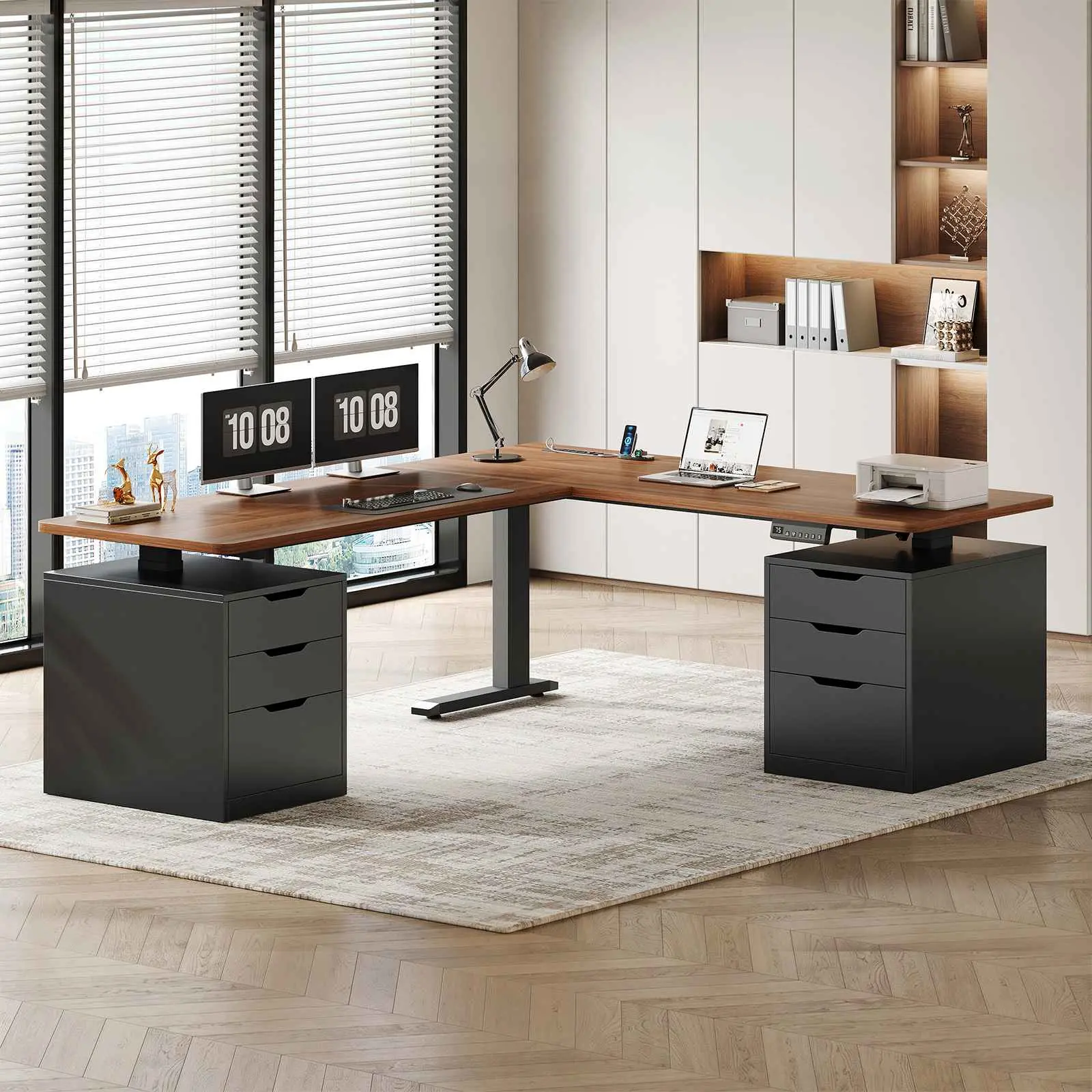 SEDETA 66.9 Inch L Shaped Electric Standing Desk with 6 Drawers Height Adjustable Corner Desk with Built-in Power Outlet Sit Stand Desk with 3 Memory Heights Modern Ergonomic Furniture Office Furniture Set