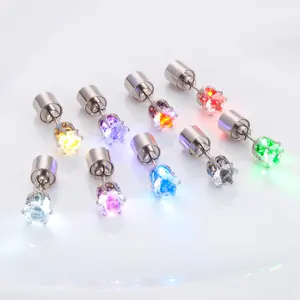 1 pair LED Earrings, Wedding Rave Dance Party Night Out Halloween Christmas Decoration Present for Women Men，Shiny Glowing LED Lighting Up Stylish Earring Studs Crown Shap Ear Drop Stud,  -Purple/multicolor