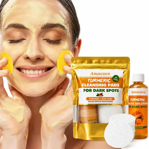Natural Turmeric & Lemon Extract Cleansing Skincare Wipes for Adults - Gentle, Hydrating, Nourishing Moisture Facial Cleanser Pads, Oily/Acne Ok, Dry-Wet Separation Design, Smoothing Deep Daily Grime Remover, 40 Pads/Pack, Includes Bag