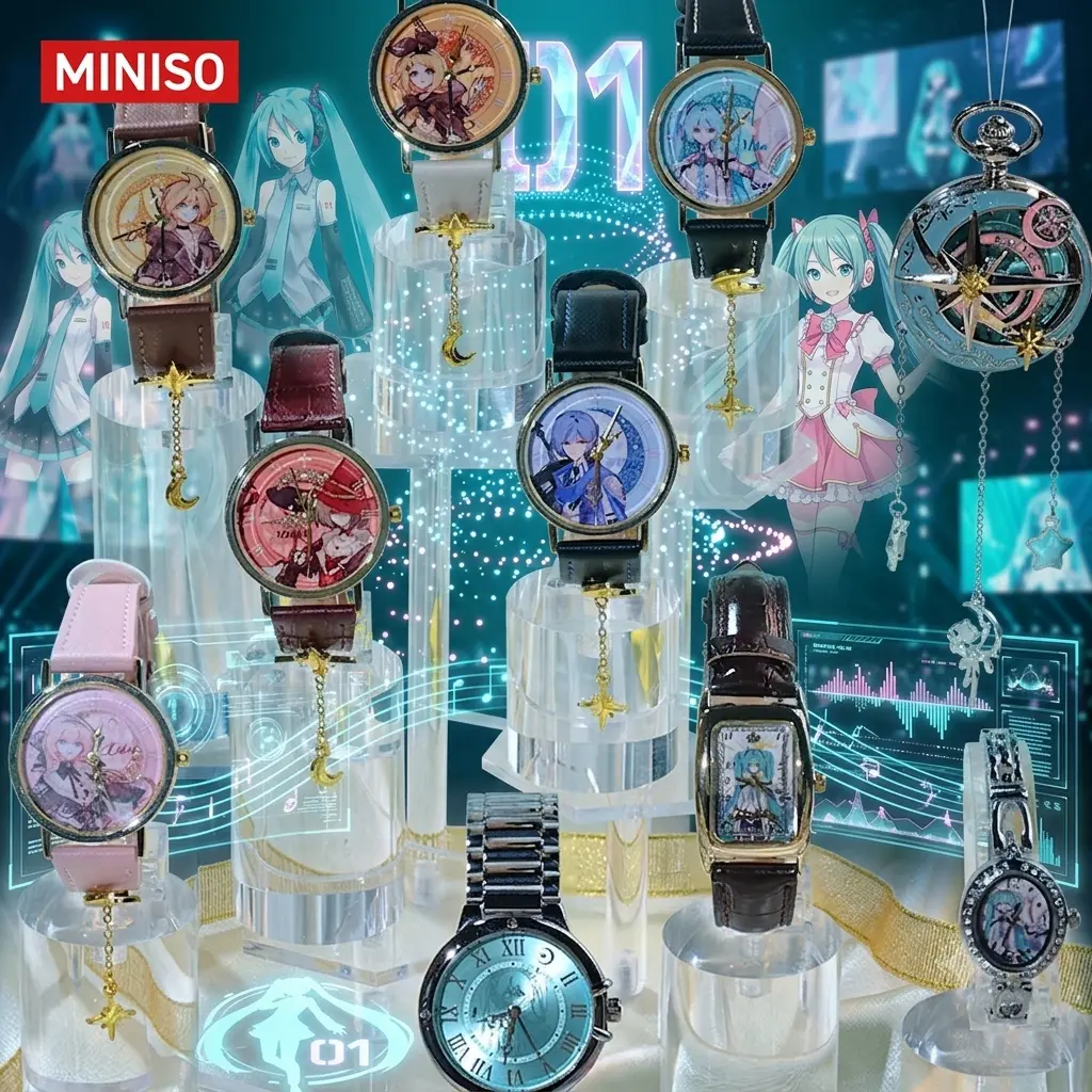 MINISO Hatsune Miku Star Moon Knight Watch Surprise Blind Box,Cute Anime Peripheral Collectible,Retro Stylish Cute Design  Trendy Watch,Cartoon Gift for Fans Kids Students Adults,Holiday Gift Birthday Gift,Wristwatch Summerwins