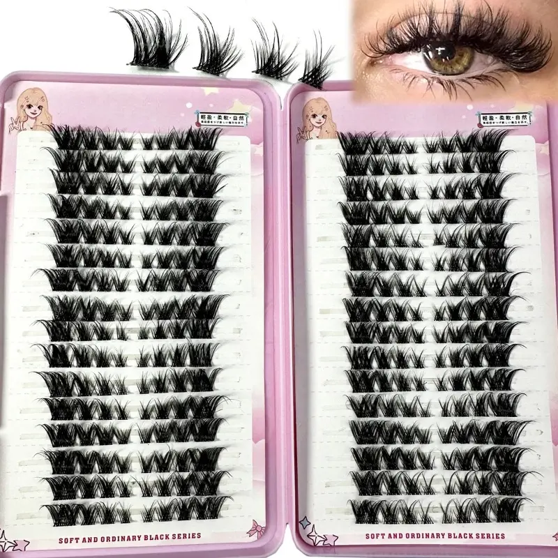 DIY Natural blinky  clusters Mix Style Luxury Volume Lashes hybrid  volume feathered 3mm  lashes 32Rows Fox Eye Manga False Eyelashes Large Capacity Tapered Thick Segmented Individual Cluster Lash Extensions Enlarge Eyes
