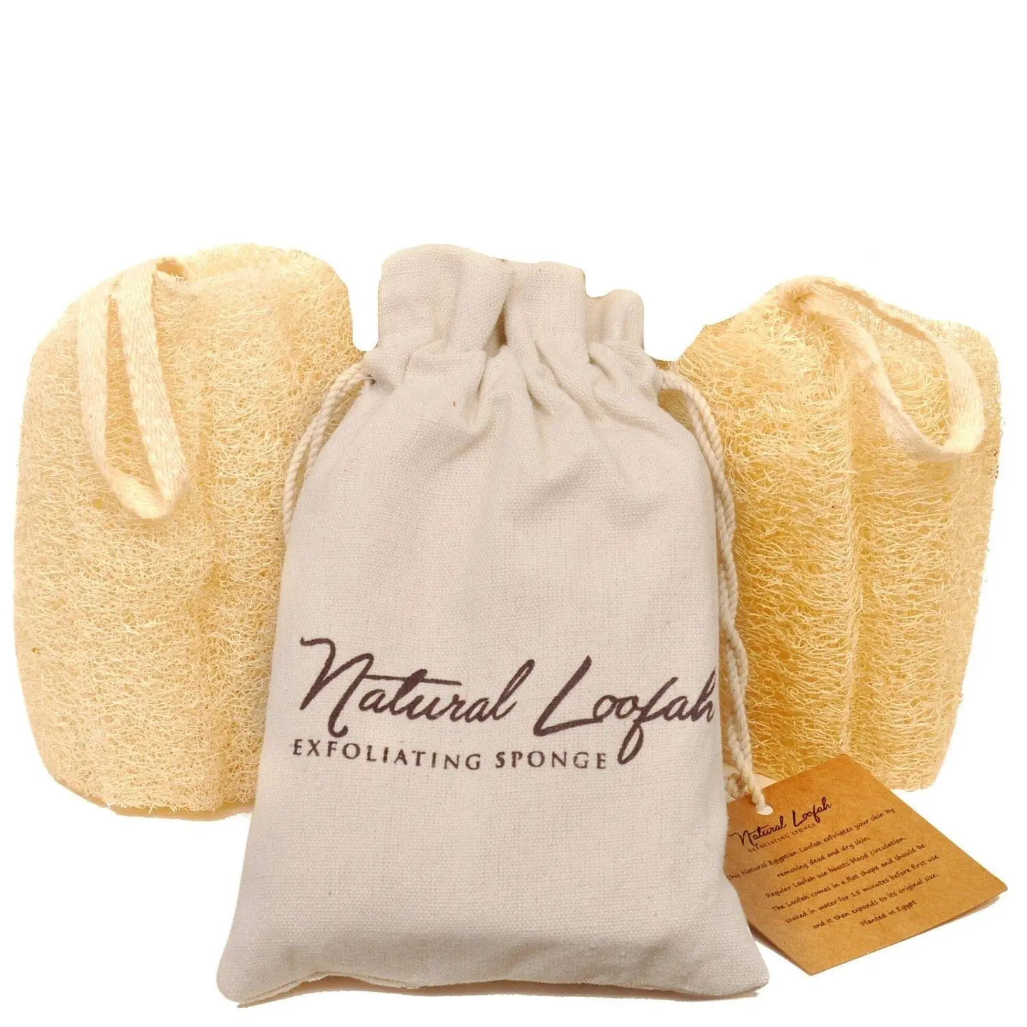 2 Natural Loofah Sponge, Real Egyptian Bath & Shower Exfoliating Body Scrubber