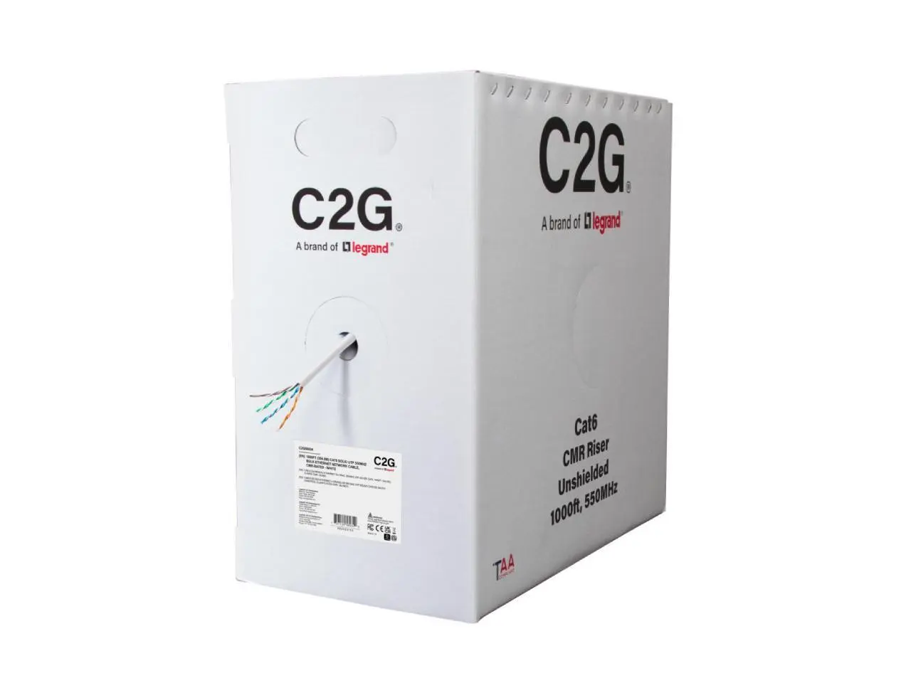 C2G 1000ft TAA Compliant Cat6 Bulk Unshielded Ethernet Network Cable - White  C2G56034