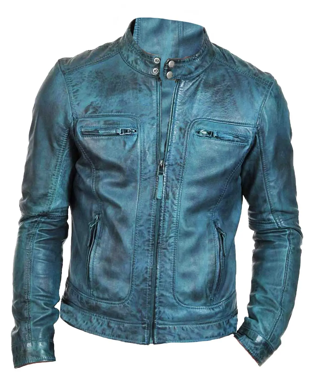 MotorCycleJackets Men’s Waxed Green Motorcycle Leather Jacket