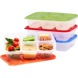 Easyboxes - Reusable 5-Compartment Food Containers, Stackable 8-Piece Set, 4 Trays & 4 Lids, BPA-Free Food Storage for Meal Prep, School, & Work; Lunch Boxes with Patented Design (Classic)