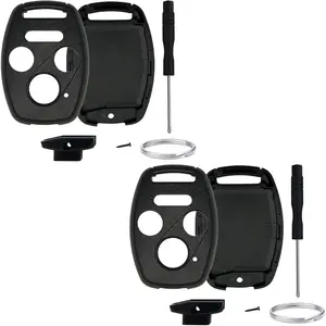 No Key Cutting or Programming Needed Replacement Keyless Entry Key Fob Shell Case Fit for Honda 2006-2013 Civic EX / 2003-2012 Accord / 2009-2015 Pilot /2005-2006 CR-V (2-Black)