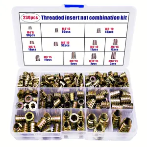 230-Piece Wood Thread Insert Tool Kit, Zinc Alloy Hex Cap Screws, Furniture Bolt-Nut Fastener Connectors & Hexagon Socket Wrench for Wooden Furniture Hardware