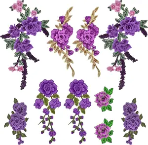 10pcs(5 Pairs) Sew On Embroidered Flower Patches Purple Flower Embroidery Appliques Clothing Accessories for DIY Jeans Dress Hat Bag Clothes Sewing Crafts, 5 Styles
