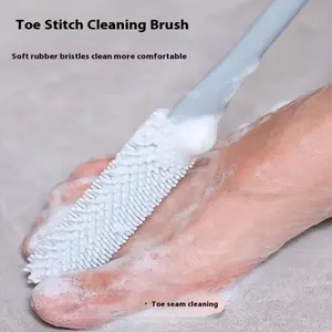 Ergonomic Long Handle Foot Scrub Cleaning Brush, Soft Silicone Bristles, Exfoliating Toe & Back Scrubber, Manual Bathroom Tool, Alcohol-Free