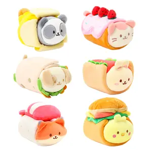 Anirollz Outfitz Plushies – Small & Medium | Removable Food Costumes | Kawaii Animal Plush (Banana, Rollcake, Burrito, Sushi, Hotdog, Burger)