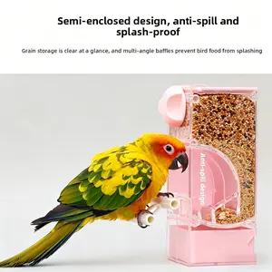 Parrot Bird Feeder, No-Mess Automatic Cage Feeder, Food Container, Automatic Bird Seed Bowl for Small & Medium Birds, Cockatiels, Canaries, Budgies, Parakeets, Conures, Lovebirds, Acrylic Transparent