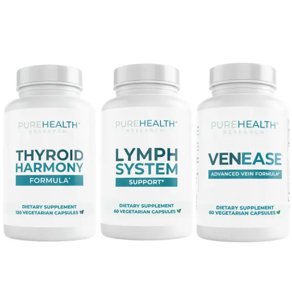 PureHealth Research Natural Health Bundle - Lymphatic Stimulation, Leg Comfort, Thyroid Support, Natural Wellness Boost Supplement