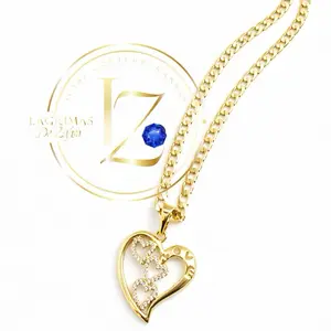 Heart Pendant Necklace with Stone and Gold Chain for Women