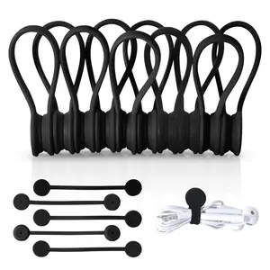 10Pcs Magnetic Cable Clip - Black Magnetic Silicone Cable Organizer Cable Ties Reusable Cable Ties for Home, Kitchen, Office Multifunctional Cable Tie