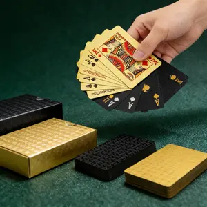 Waterproof Playing Cards 2 Pack, Plastic Poker Cards, Deck of Cards, Diamond Plastic Playing Cards for Beach Blackjack Texas Canasta Bridge Adult Card Games, Gold & Black