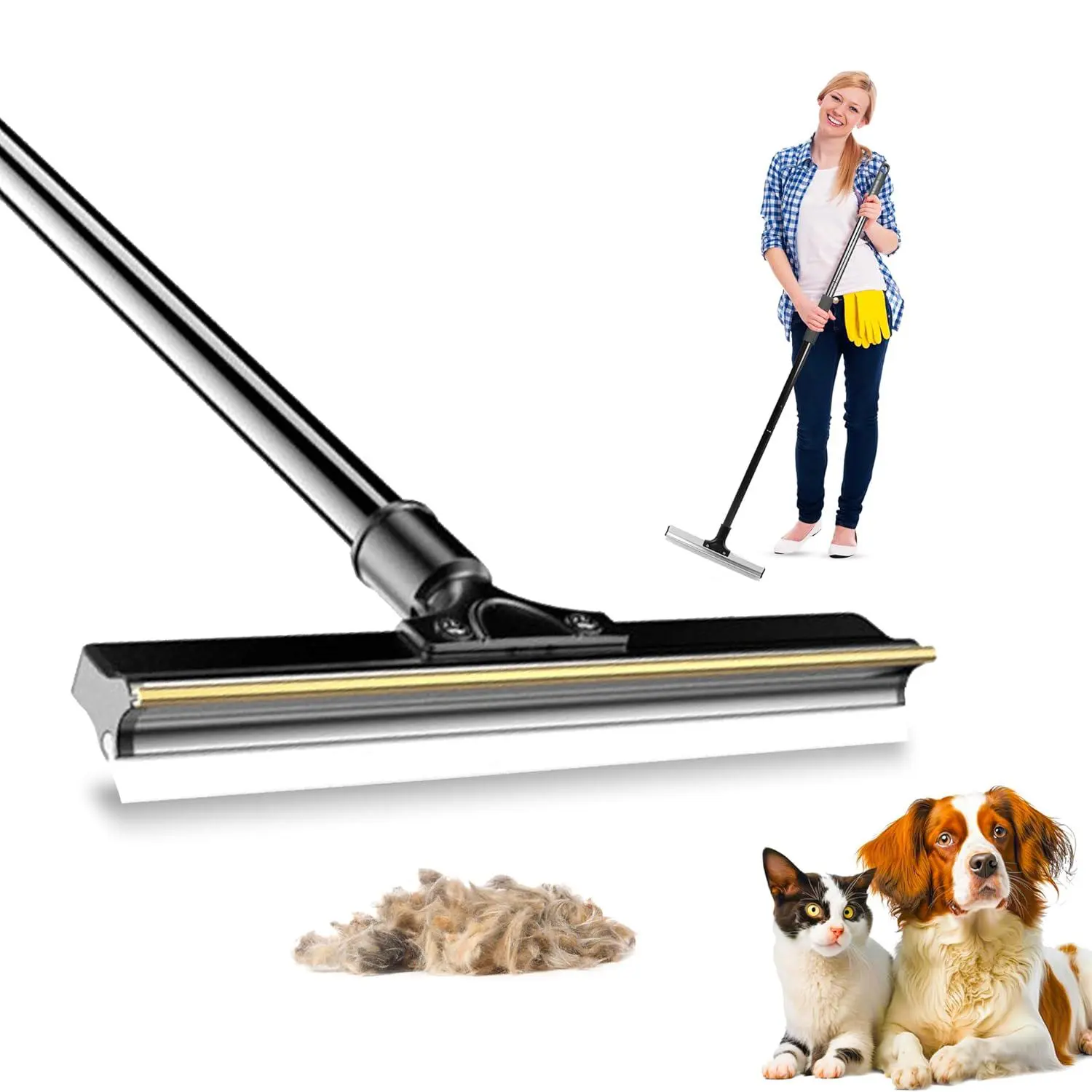 2 in 1 Pet Hair Remover Clean, 1 Count Adjustable Long Handle Carpet Rake, Lint Remover, Hair Removal Brush for Carpet, Furniture, Stairs, Deshedding Tool