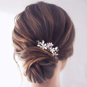 Pearl Bride Wedding Hair Pins Silver Bridal Hair Piece Accessories Decorative Hair Clips for Women HP065 (Silver)