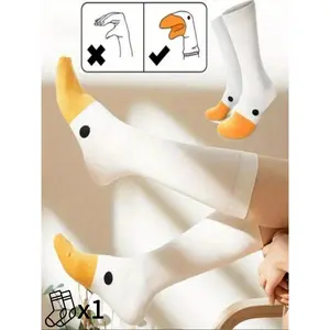Adorable Cartoon Duck & Duckling Knee-High Socks, Soft Comfortable Socks, Unisex Spring Fall Winter Wear, Socks Set