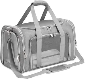 Soft-Sided Cat/Dog/Pet Carrier, Collapsible Pets  Carriers for Big Cats/Small Dogs with Shoulder Strap & Removable Mat, Mesh Puppy Carry Bag, Up to 16 Lbs, TSA Airline Approved(Gray) backpack travel