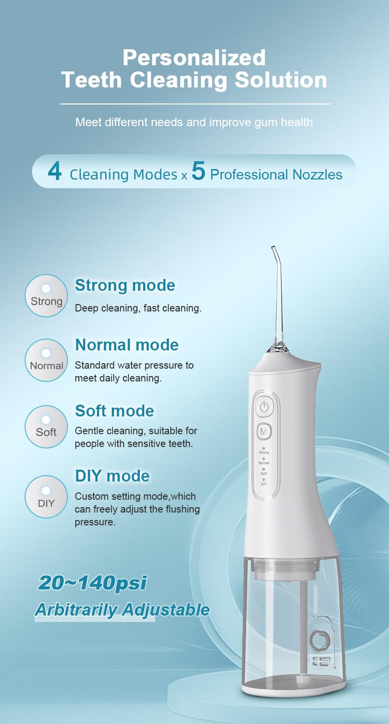 Portable Rechargeable Water Flosser 300ml Rechargeable Travel Water Flosser Featuring 4 Cleaning Modes  Suitable for Braces and Sensitive Teeth—Ideal for Home and Travel | Fast USB Charging