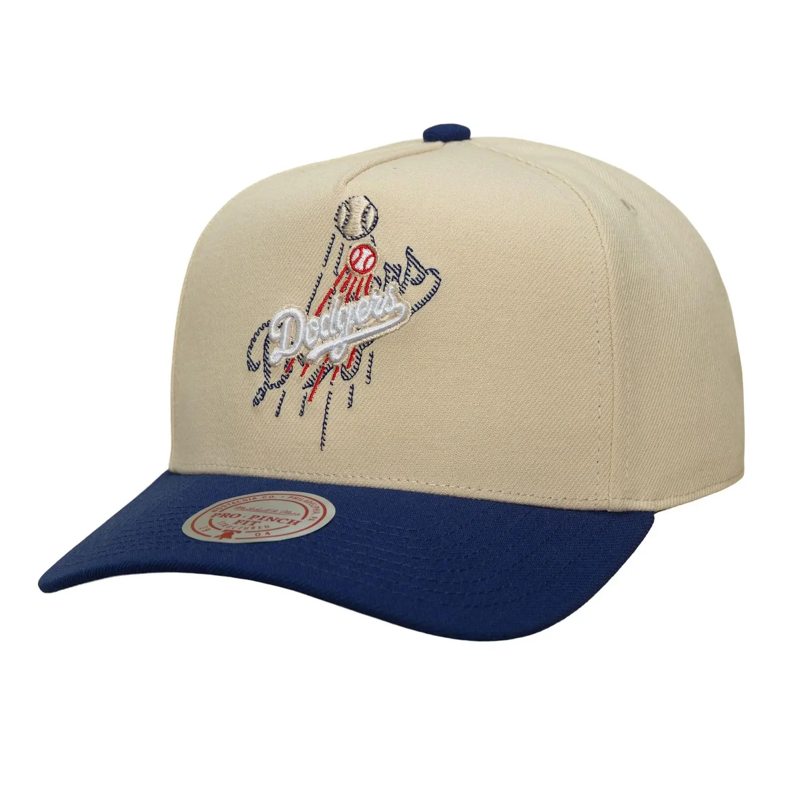 Mitchell & Ness Los Angeles Dodgers Acrylic Cream/Royal Off-Tilted Pro Pinch Snapback Hat - MLB Throwback Cap, Adjustable Casual Fan Gear, Dodgers Logo Graphic, Hand Wash Only Hats