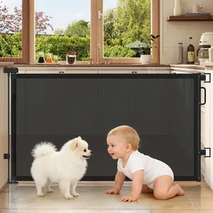Retractable Baby Gates for Doorways, 58" Extra Wide Mesh Child Dog Gate for Stairs, 34" Tall Toddler Pet Gate Indoor and Outdoor, Easy Install, Essential for Home Safety, Black