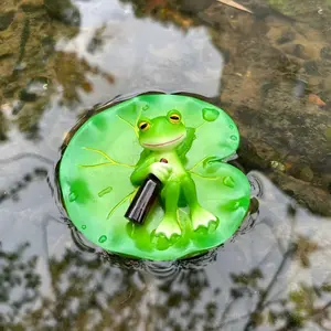 Summer Cool Frog Floating Ornament, Garden Pond Landscape Decor, Fun Whimsical Resin Desktop Decoration, Reclining Lotus Leaf Frog, Outdoor Garden Craft, Pond Ornaments for Garden, Accessory