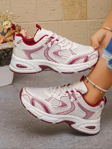Women's Breathable Mesh Sports Shoes, Lightweight Cushioned Low Top Running Shoes, Sporty Running Shoes, Thick Sole Design, Fashion Style