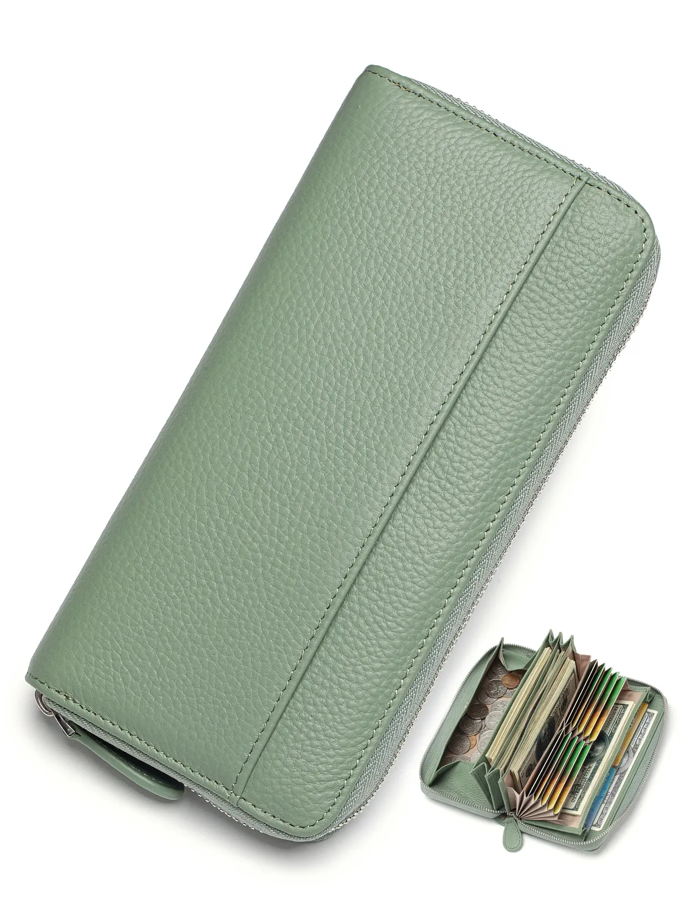 Wallets for Women RFID Blocking Real Leather Extra Long Large Capacity Zipper Wallet Design Clutch Wallet with 18 Card Slots Casual Style, All Seasons Genuine Leather Wallet