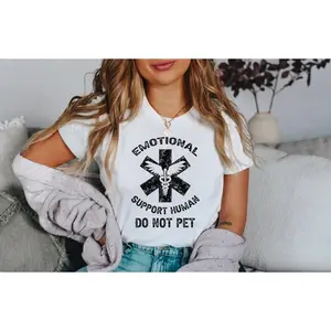 Emotional Support Human Do Not Pet T-Shirt Unisex Sarcastic Service Dog Humor Graphic Tee Aesthetic Sassy Animal Lover Fashion Top Viral Trendy Retro Slogan Streetwear Shirt