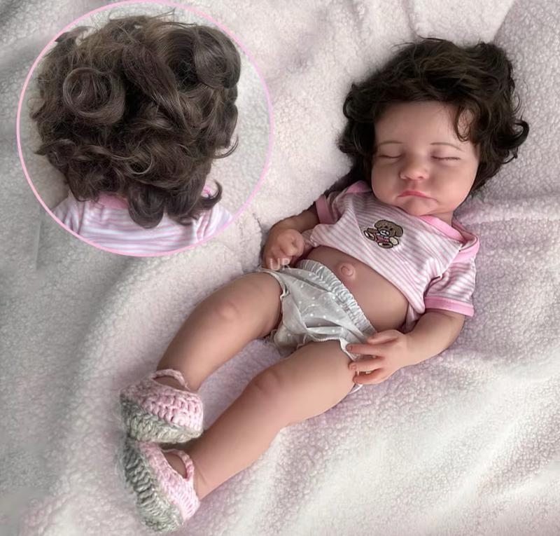 Realistic Full Body Silicone 20" Reborn Doll with Hand-Rooted Hair, has Birth Certificate, Baby Bottle, Clothing, and Diaper