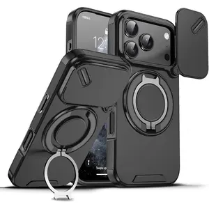 For Apple 17 Pro Max Case with Slide Camera Cover, Military Grade Drop Protection Heavy Duty Shockproof with 360 °   Rotate Kickstand Case for iPhone 17 Pro Max.