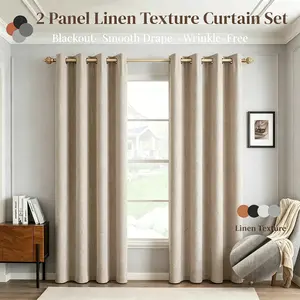 2 Panels Linen Textured Blackout Curtains ,  for Living Room & Bedroom, 2 Panels Set,Wrinkle-resistant, naturally draping,  Luxury Curtains ,Home Decor