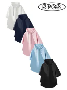 5pcs Solid Color Basic Hooded Short Sleeve, Unisex Casual T-Shirt, All Seasons Wear, Outerwear and Layering, Slim-Fitting