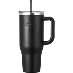 VEVOR 40 oz Insulated Water Bottle, Stainless Steel Sports Coffee Cup with Lid, Handheld Travel Coffee Mug Double Walled, Camping Hydration Flask Leakproof, for Indoor/Outdoor School, Work, BlackVEVOR Super Brand Day