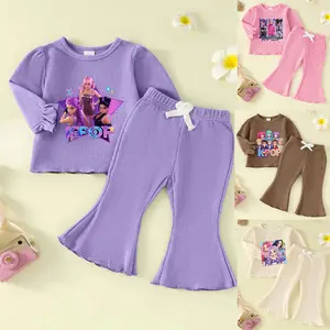 1SET Personalised Kids Name Age Birthday Oufit Note Required Customized Waffle long-sleeved Suit Funny Movie Oufit for Girls Regular Fit Autumn Casual Comfortable Wear with Cartoon Graphic Print
