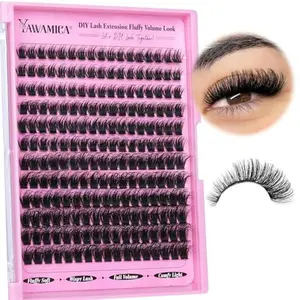 Yawamica Fluffy Cluster Eyelash Extensions 10-16mm Wispy Lash Clusters Thick 100D Volume Individual Lashes D Curl Eyelash Clusters 240pcs DIY Lash Extension at Home for Beginners
