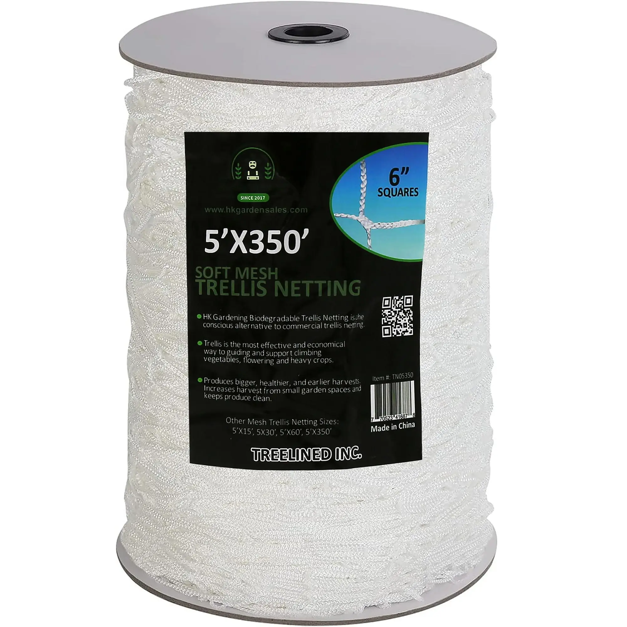 HK Gardening Biodegradable Trellis Netting 5'x350' Soft Mesh 6" Squares Eco-Friendly Plant Support for Climbing Vegetables Durable & Reliable Manufacturer Warranty