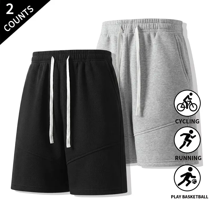 Summer Vibes Men’s 2-Pack Workout Sweat Shorts, Casual Athletic Shorts with Elastic Waist & Drawstring, Deep Pockets for Everyday Wear & Sports Activities