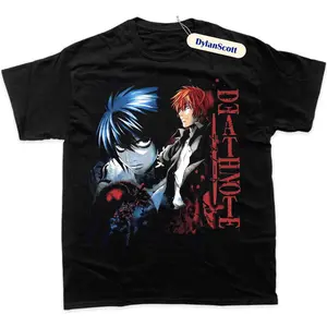 Death Note Shirt Light Yagami Anime Graphic Tee Gift For Fan Manga Pure Cotton Casual T-Shirt Trendy Tops Perfect Gift for Him for Her for Sport Fans