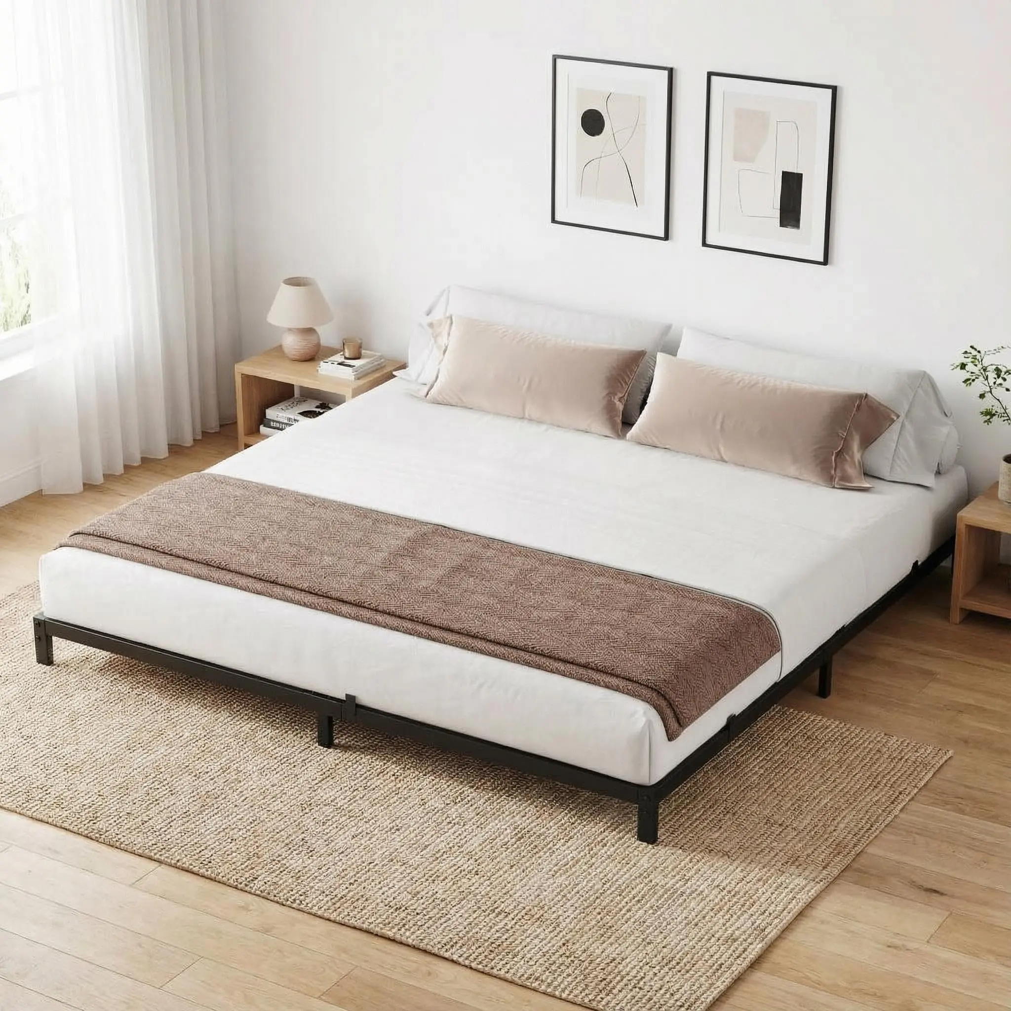 Garvee 6 Inch California King Metal Platform Bed Frame with Heavy Duty Sturdy Construction, 6 Non-Slip Mattress Supports, Reserved Holes for DIY Headboard, Ample Storage Space Under Bed, and Noise-Free Design