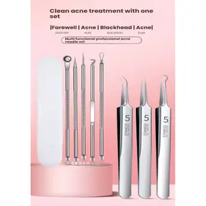 Tool Kit, Blackhead Removal Tool 8 Pieces Blackhead Extraction Tool for Facial Acne Acne Whitehead Blemishes, Stainless Steel Extraction Tool Set - Silver